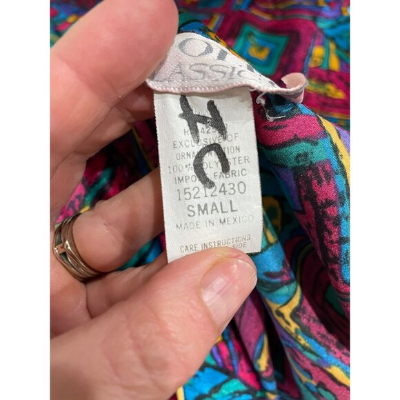 Vintage Adolfo Classics Womens Satin Pajama Shirt With Retro Geometric Print & C - Picture 10 of 10